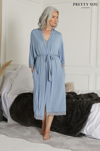 Pretty You London Blue Bamboo Lace Robe (K53825) | £65