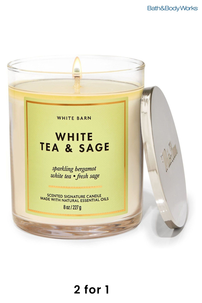 Bath & Body Works White Tea N Sage White Tea  Sage Signature Single Wick Candle 8 oz / 227 g (K53844) | £23.50