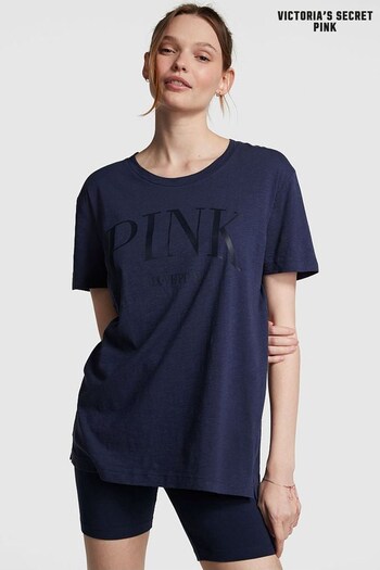 Victoria's Secret PINK Midnight Navy Blue Short Sleeve Slub T-Shirt (K53860) | £26