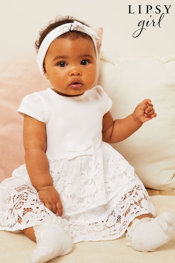 Lipsy White Baby Lace Tutu Dress With Headband (K53985) | £32