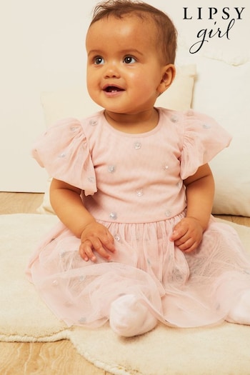 Lipsy Pink Sequin Spot Puff Sleeve Dress - Baby (K54035) | £36 - £38