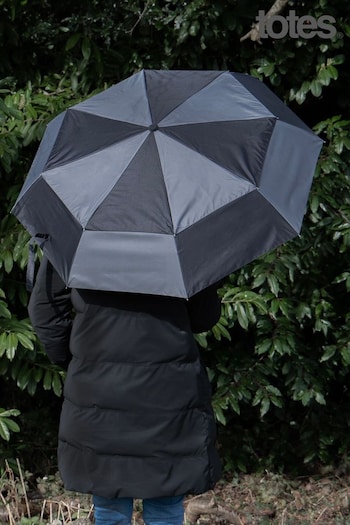 Totes Chanel Black /Charcoal Grey ECO-BRELLA® Auto Open / Close Double Canopy Umbrella (K54206) | £23