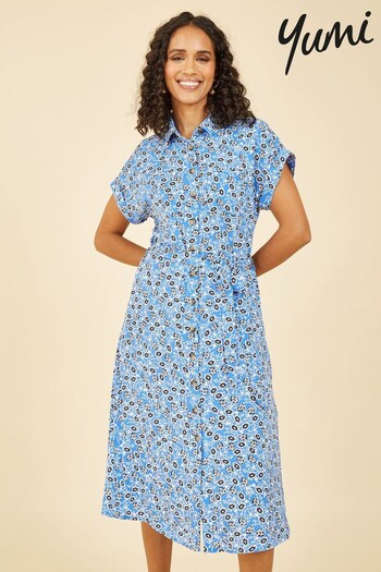 Yumi Blue Multi Floral Shirt Dress (K54211) | £65