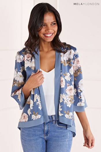 Mela Blue Floral Satin Kimono (K54244) | £30