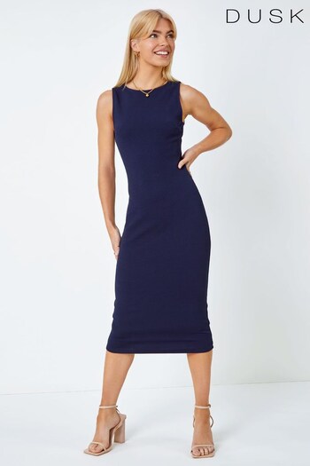 Dusk Blue Sleeveless Midi Stretch Dress (K54285) | £36