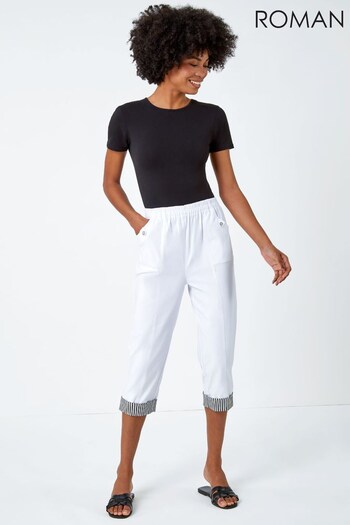 Roman White Contrast Detail Cropped Stretch Trousers (K54307) | £26