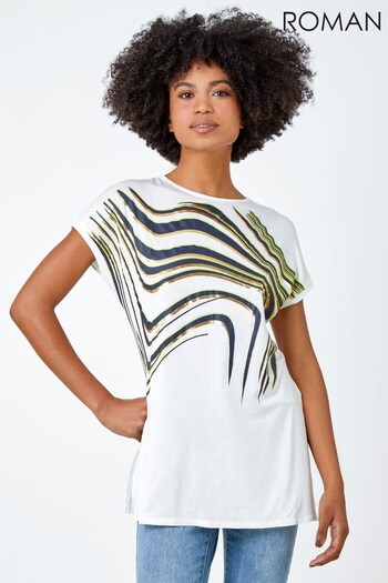Roman Green & White Abstract Foil Print T-Shirt (K54339) | £26