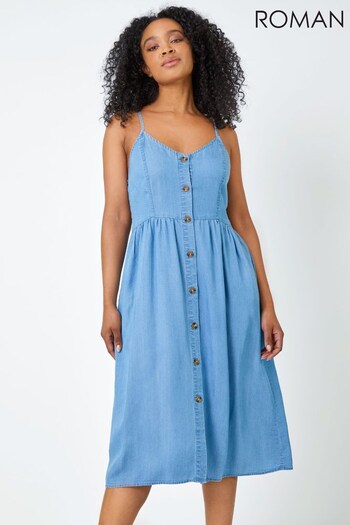 Roman Blue Petite Sleeveless Denim Midi Dress (K54346) | £40