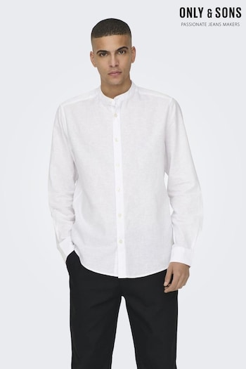 Only & Sons White Long Sleeve Button Up Shirt Contains Linen (K54403) | £38