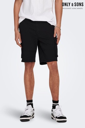 Only & Sons Black Cargo Face Shorts (K54407) | £30