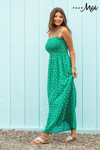 Pour Moi Green Removable Straps Shirred Bodice Maxi Dress (K54458) | £39