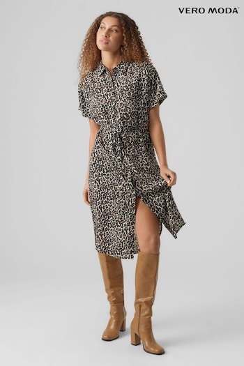 VERO MODA Leopard Print Printed Midi Shirt Dress (K54596) | £30