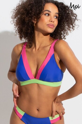 Pour Moi Blue/ Pink/ Lime Green Triangle Palm Springs Colour Block Non Wired Top (K54628) | £30