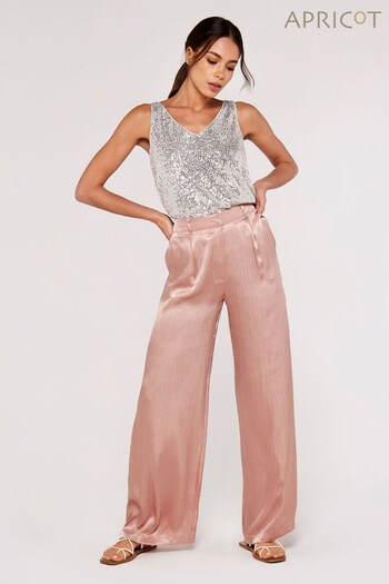 Apricot Pink Tailored Satin Wide Leg Trouser (K54870) | £35