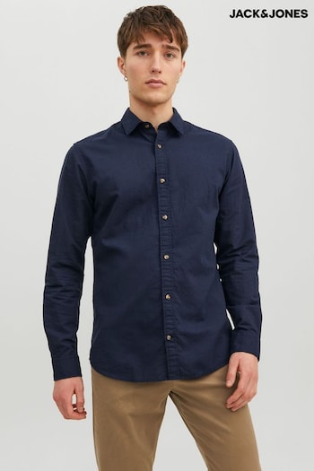 JACK & JONES Navy Long Sleeve Shirt Contains Linen (K55052) | £35