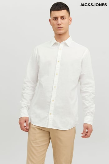 JACK & JONES White Long Sleeve Shirt Contains Linen (K55054) | £35