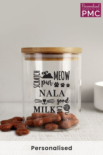 Personalised Glass Cat Treat Jar with Bamboo Lid by PMC (K55065) | £16