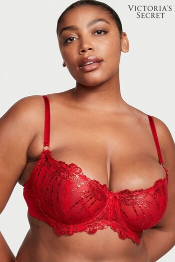 Victoria's Secret Lipstick Embroidery Red Balcony Bra (K55076) | £55
