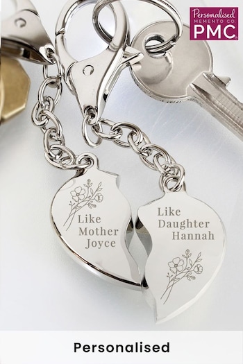 Personalised Floral Mother Daughter Two Heart Keyring by PMC (K55109) | £14