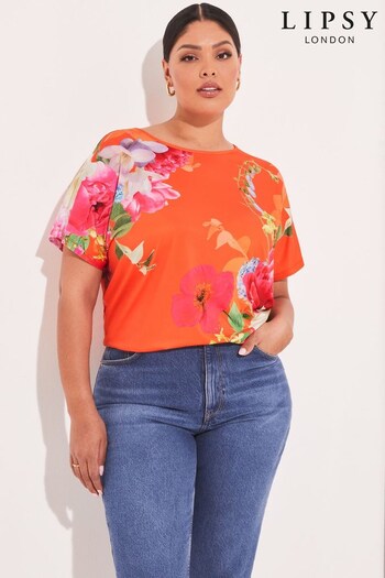 Lipsy Orange Print Round Neck T Shirt (K55238) | £24