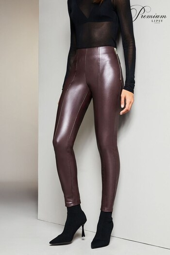 Lipsy Berry Red Premium Power Stretch Faux Leather Legging (K55279) | £39