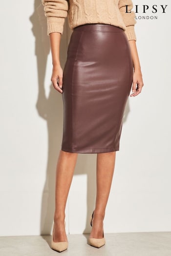 Lipsy Berry Red Faux Leather Pencil Skirt (K55282) | £42