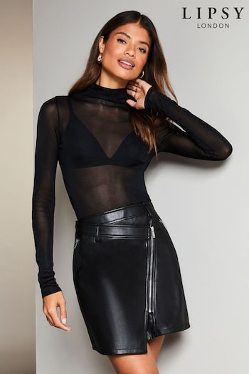 Lipsy Black Faux Leather Zip Detail Biker Skirt (K55284) | £40