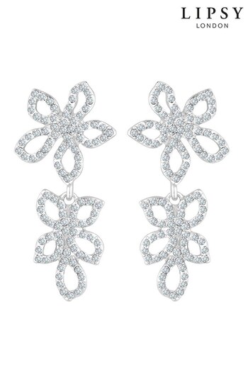 Lipsy Jewellery Silver Fine Crystal Floral Drop Earrings (K55307) | £16