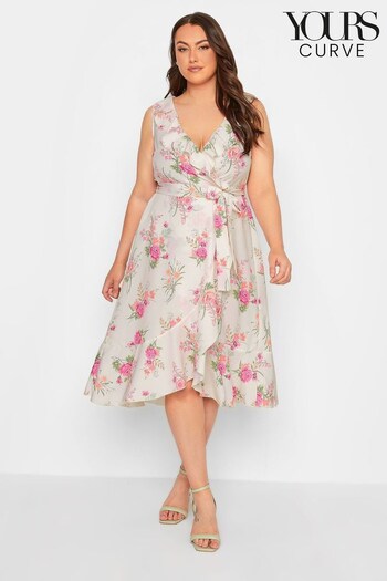 Yours Curve White London Floral Sleeveless Double Ruffle Wrap Dress (K55355) | £56