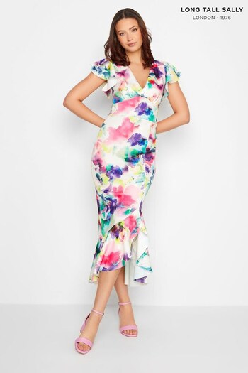 Long Tall Sally White Angel Sleeve Frill Hem Dress (K55408) | £45