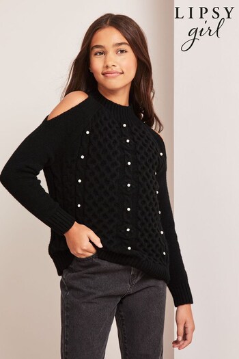 Lipsy Black Cold Shoulder Knitted Jumper (K55429) | £28 - £36