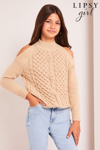Lipsy Brown Cold Shoulder Knitted Jumper (K55430) | £28 - £36