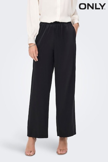 ONLY Black High Waisted Elasticated Satin Wide Leg Trousers (K55494) | £32