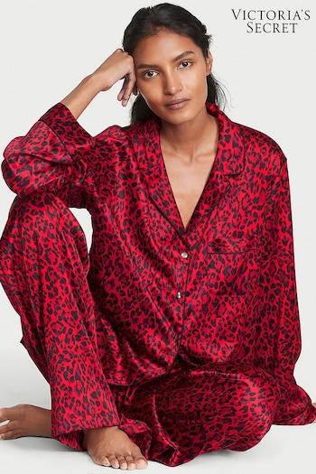 Victoria's Secret Lipstick Red Leopard Satin Long Pyjamas (K55523) | £69