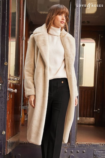 Add to Favourites: Inactive Cream Long Line Oversized Lapel Faux Fur Coat (K55577) | £90