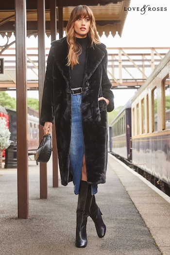 Add to Favourites: Inactive Black Long Line Oversized Lapel Faux Fur Coat (K55578) | £90