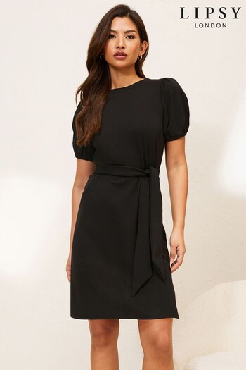 Lipsy Black Puff Sleeve Belted Shift Dress (K55636) | £32