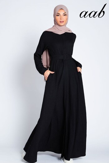 Aab Black Textured Maxi slogan-print Shirt Dress (K55682) | £83