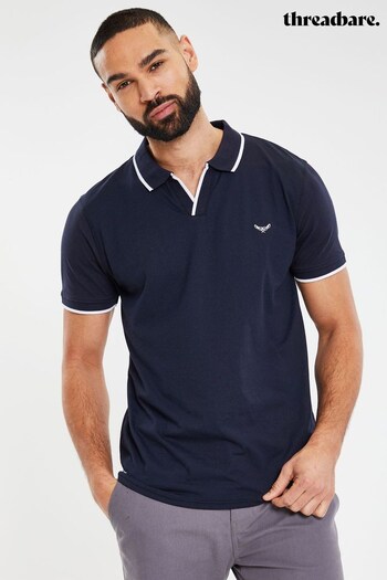 Threadbare Blue Revere Collar Jersey Polo Shirt (K55764) | £20