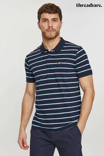 Threadbare Navy Blue Stripe Pique Polo Shirt (K55777) | £20