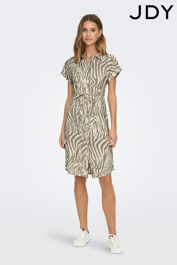 JDY Green Zebra Print Linen Blend Shirt Dress (K55866) | £28