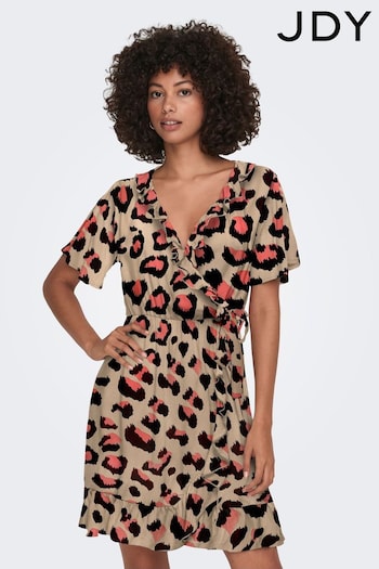 JDY Leopard Print Printed Wrap Frill Detail Dress (K55871) | £25