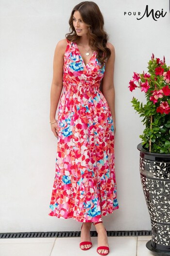 Pour Moi Pink Carmen Woven Elasticated Neckline Sleeveless Midaxi Dress (K55872) | £52