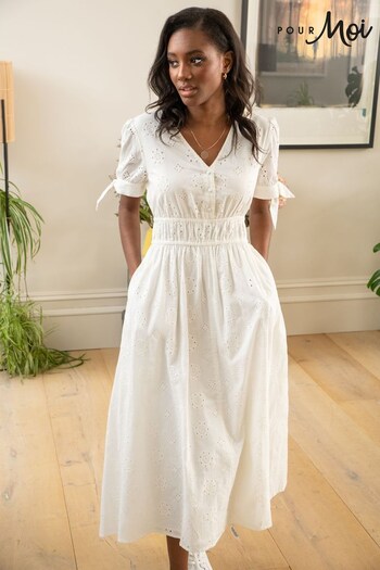 Pour Moi White Amanda Cotton Schiffli Tiered Midaxi Dress (K55892) | £62