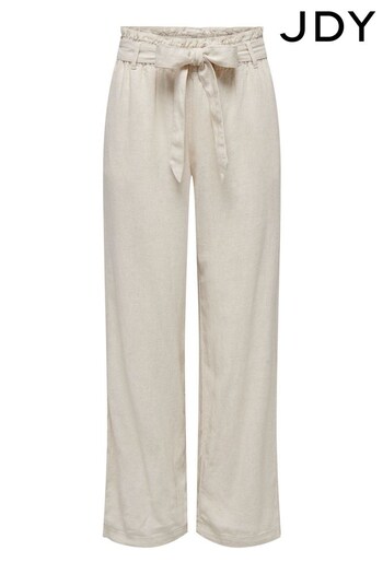 JDY Cream Linen Blend Tie Waist Wide Leg Trousers (K56154) | £30