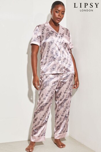 Lipsy Neutral Printed Satin Short Sleeve Trousers Pyjamas (K56218) | £38