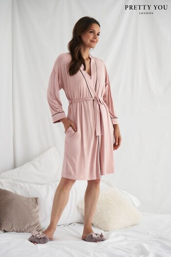 Pretty You London Pink Bamboo Kimono Dressing Gown (K56296) | £60