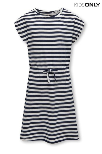 ONLY KIDS Navy Blue & White Stripes Short Sleeve Jersey T-Shirt Dress (K56370) | £15