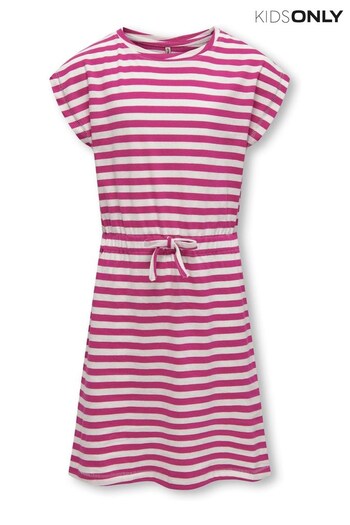 ONLY KIDS Pink & White Stripes Short Sleeve Jersey T-Shirt Dress (K56371) | £10