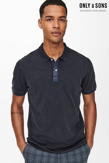 Only & Sons Navy Short Sleeve Cotton Polo Shirt (K56405) | £22